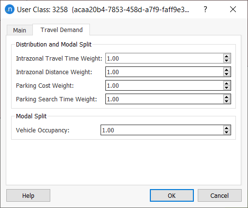 User Class travel demand tab