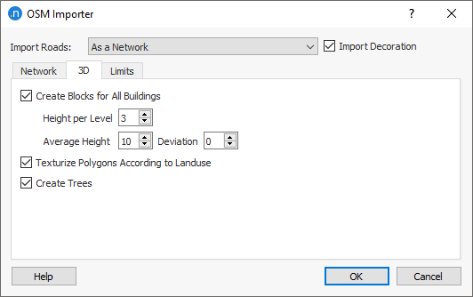 OpenStreetMap Import Dialog 3D