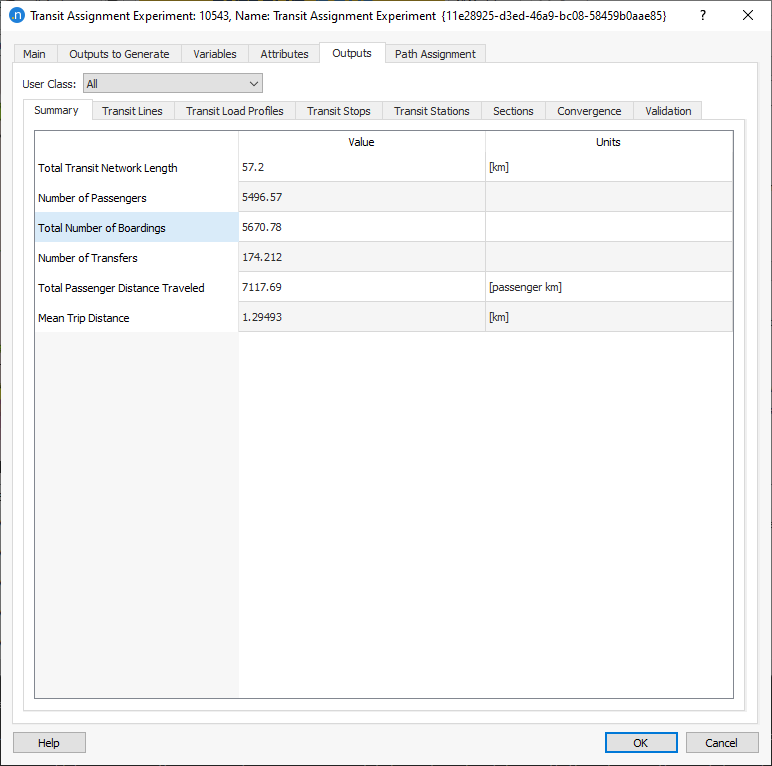 Transit Assignment Experiment Outputs: Summary