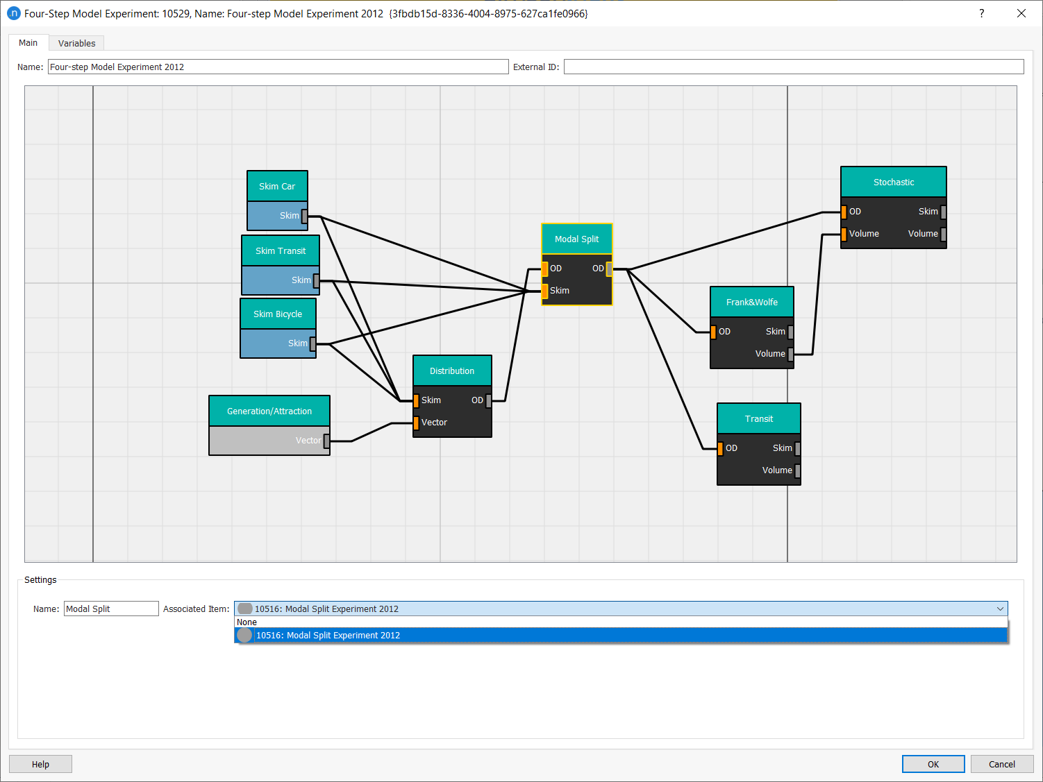 Four-Step model modal split box settings.