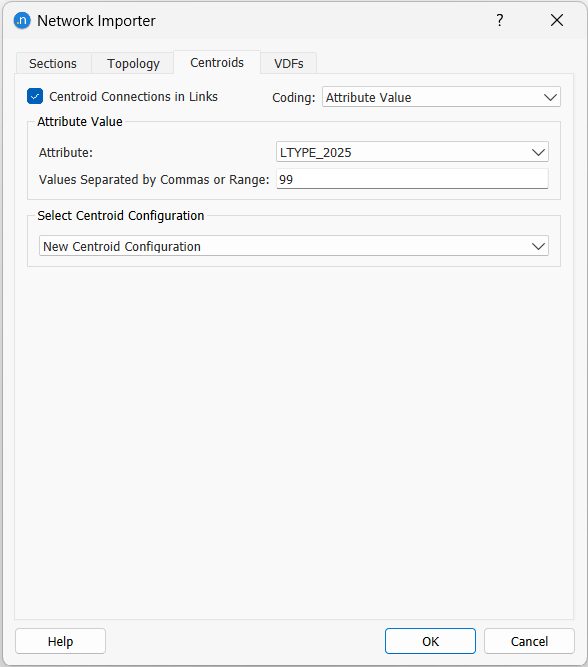 Network Importer Dialog: Centroids