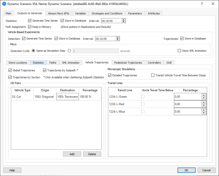 Dynamic Scenario Individual Vehicles Tab 