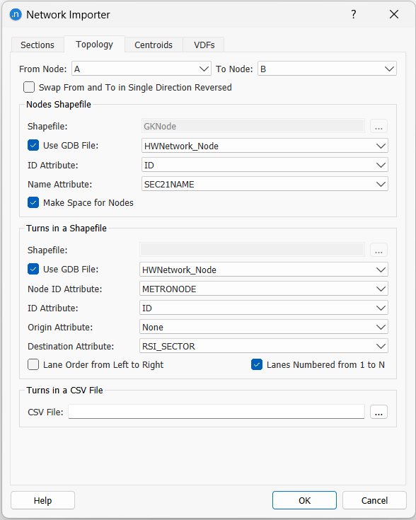 Network Importer Dialog: Nodes