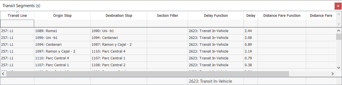 Transit Segments Table