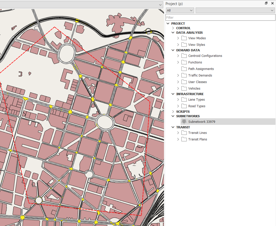 Subnetwork Polygon and line in the Project Browser