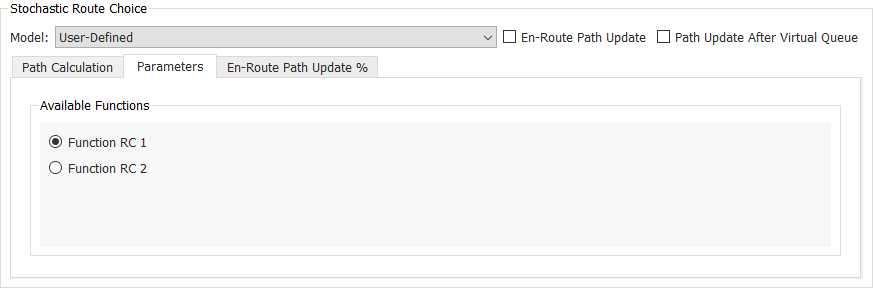 Stochastic Route Choice parameters window - User-Defined