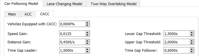 Vehicle Type editor - Microscopic Model Folder - Car-following CACC subfolder