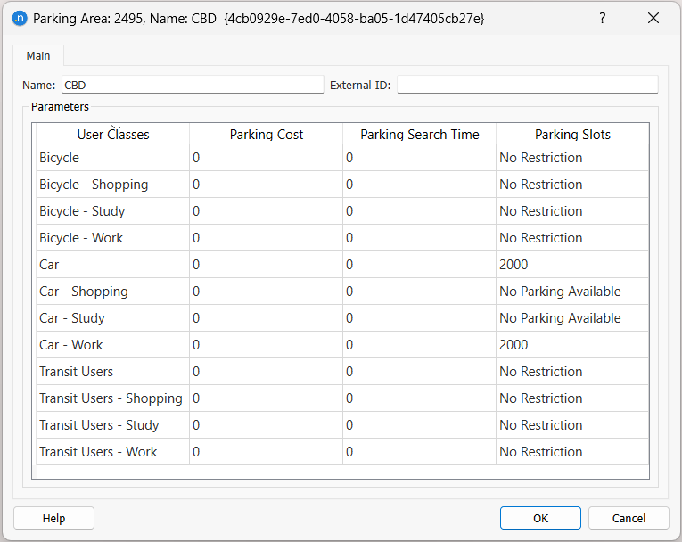 Parking area dialog