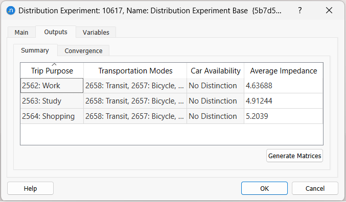 Distribution experiment outputs tab