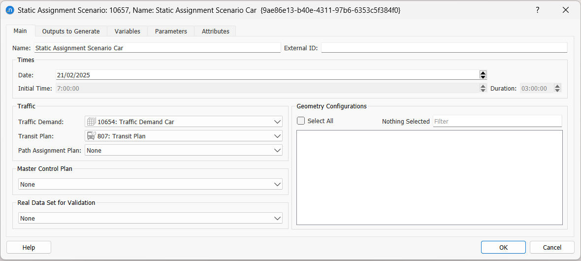 Static assignment scenario dialog