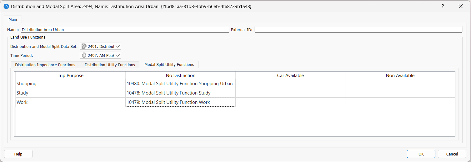 Distribution area dialog