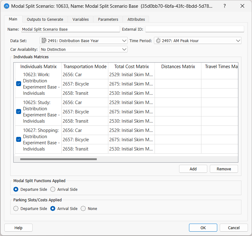 Modal split scenario dialog