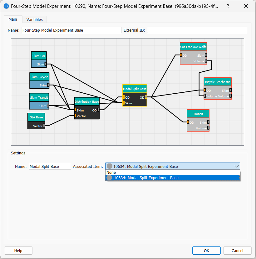 Four-Step model modal split box settings.