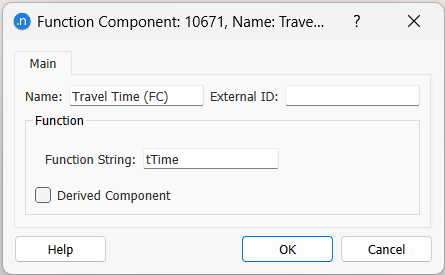 Travel time component function dialog