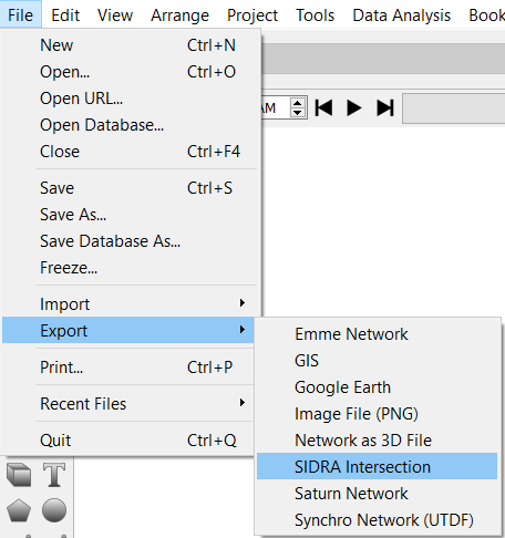 SIDRA Export Menu