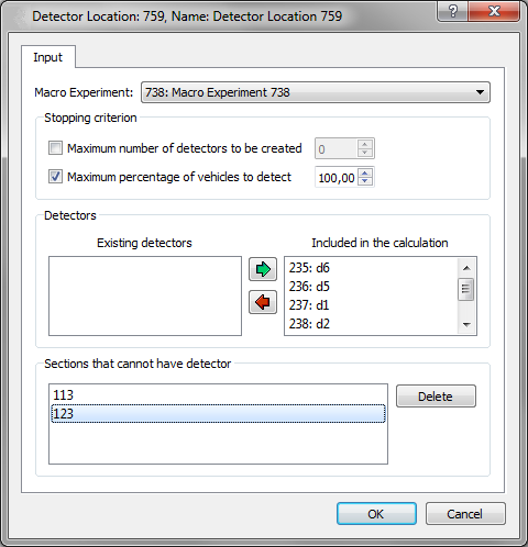 Detector Location dialog