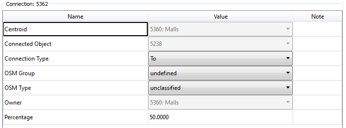 Connection Attributes editor