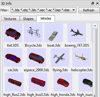 3D Info Window’s Vehicles Tab