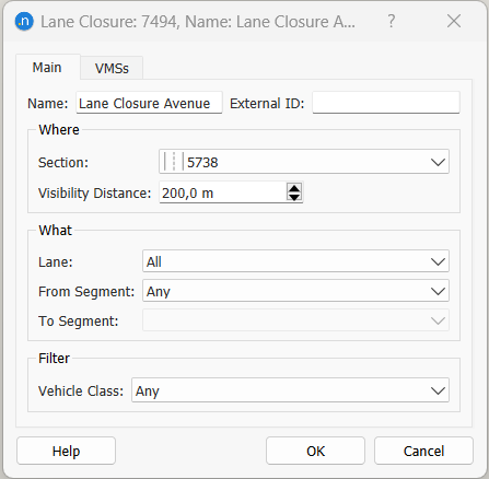 Lane Closure Action Editor