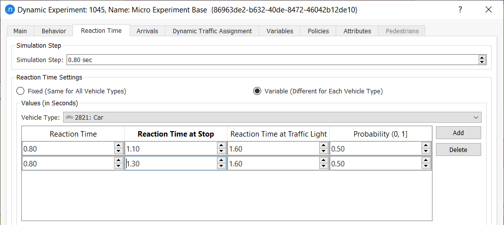 Dynamic Experiment: Microscopic Reaction Times Tab