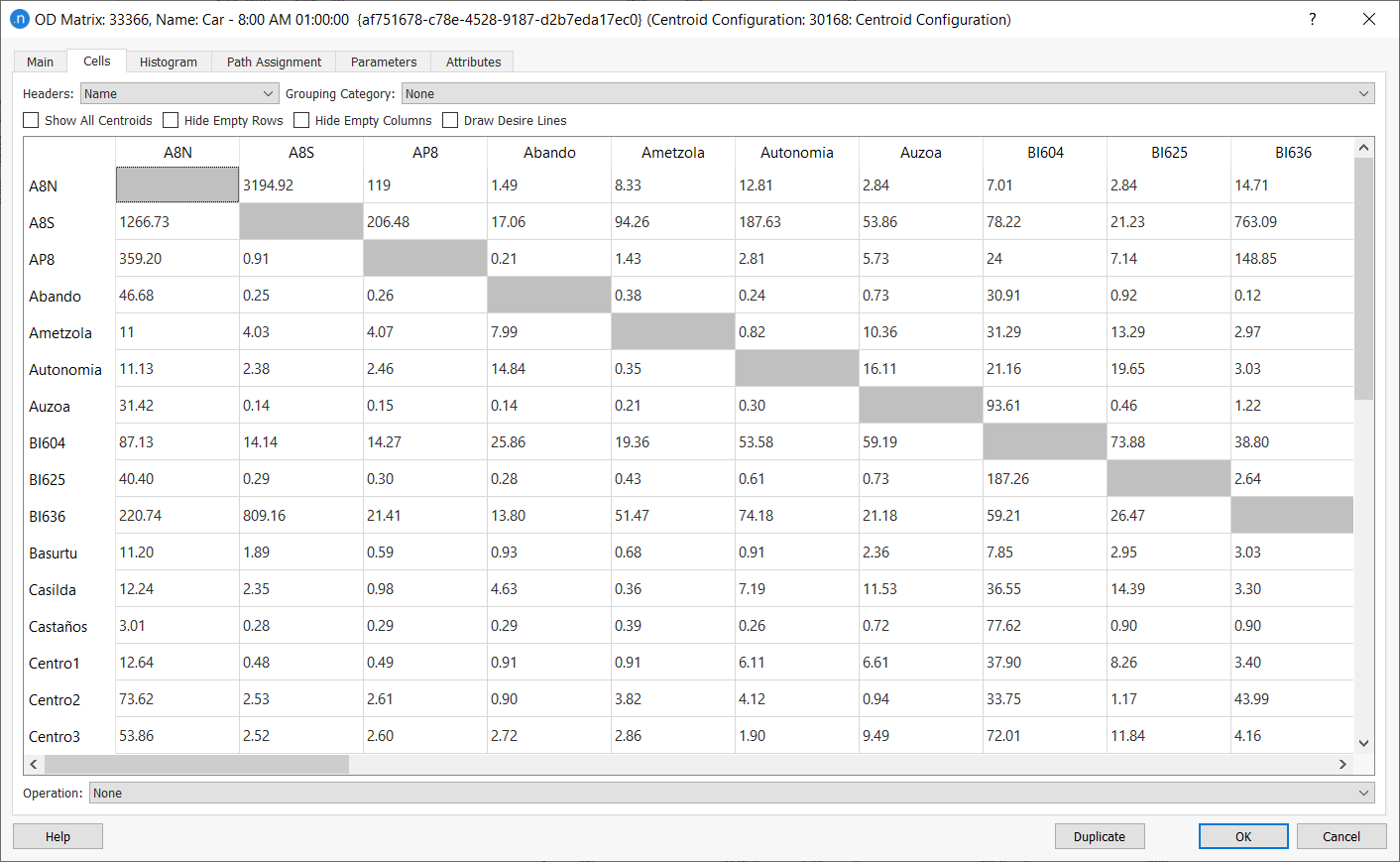 Editing trips from one centroid to another