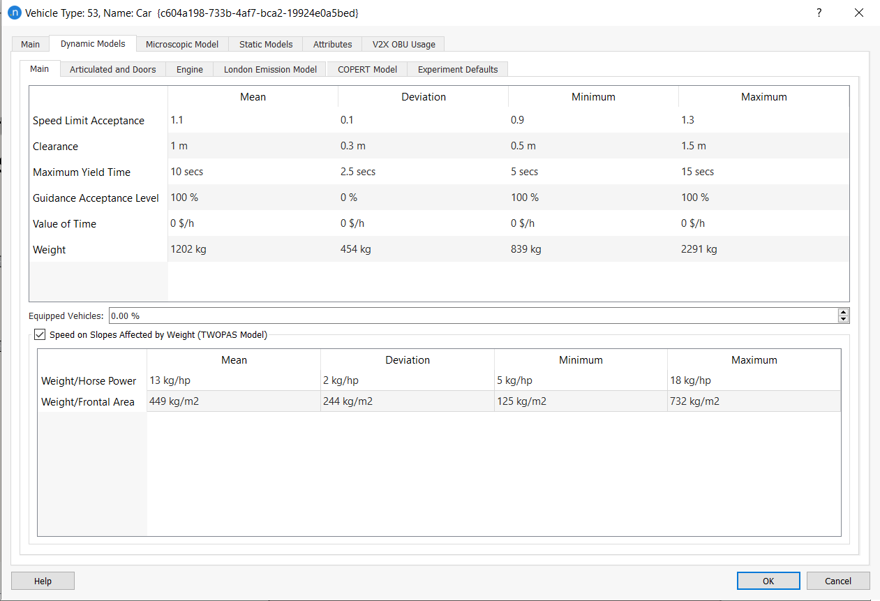 Vehicle Type editor - Dynamic Models Tab- Main tab 