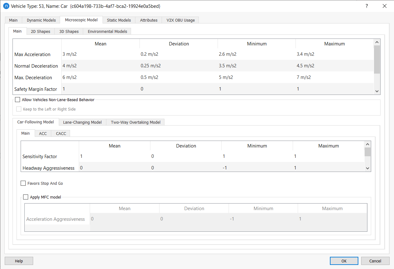 Vehicle Type editor - Microscopic Model Folder - Main subfolder 