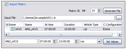 Emme Matrices Import Dialog Emme Matrices Import Dialog