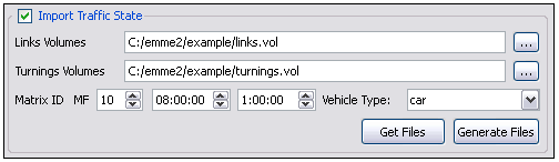 Emme Traffic State Import Dialog Emme Traffic State Import Dialog