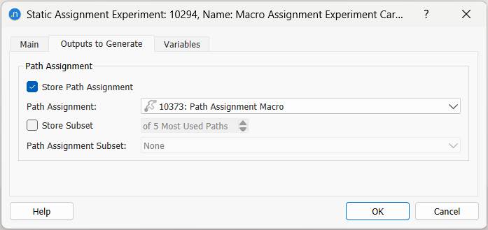 Static Experiment: Outputs Tab
