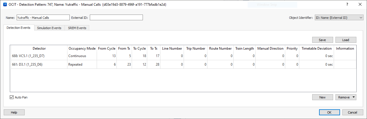 OCIT detection pattern dialog