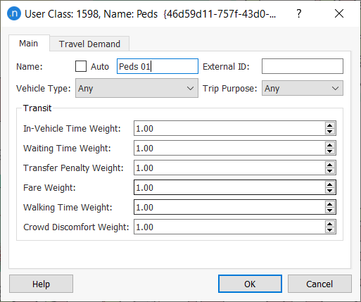User Class Transit Weights User Class Transit Weights