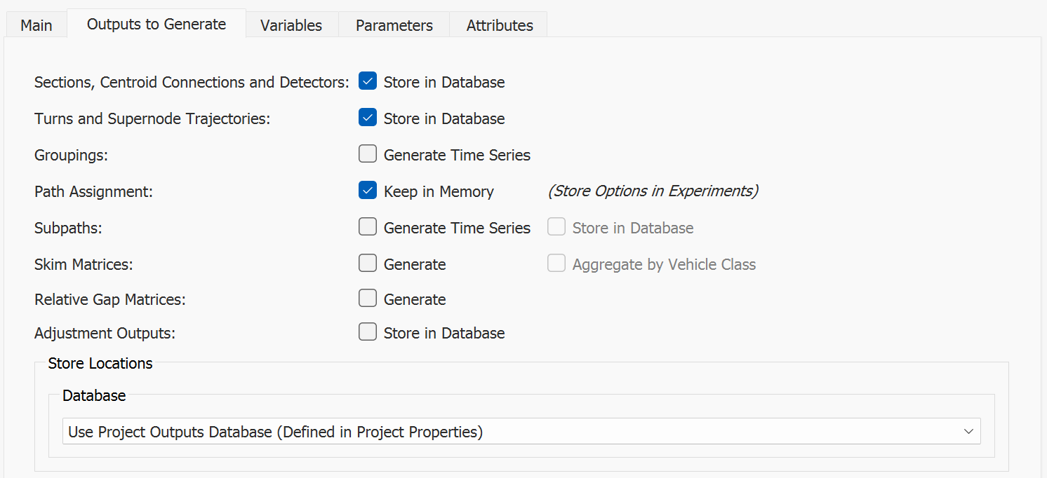 Static OD Adjustment Scenario Output settings