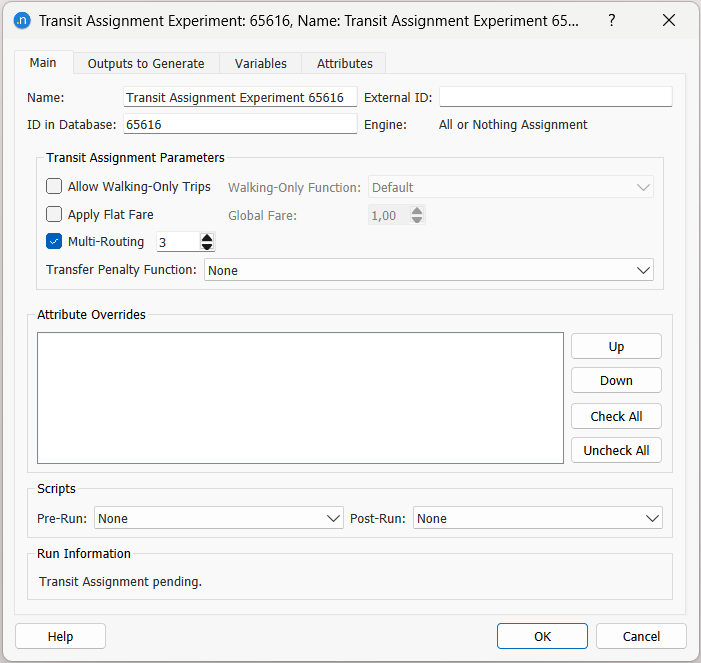 Transit Assignment Experiment: All or Nothing