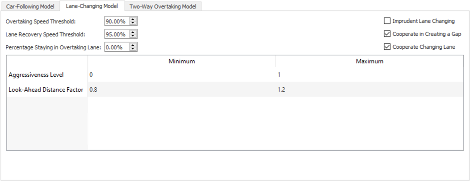 Vehicle Type editor - Microscopic Model Folder - Lane Changing subfolder