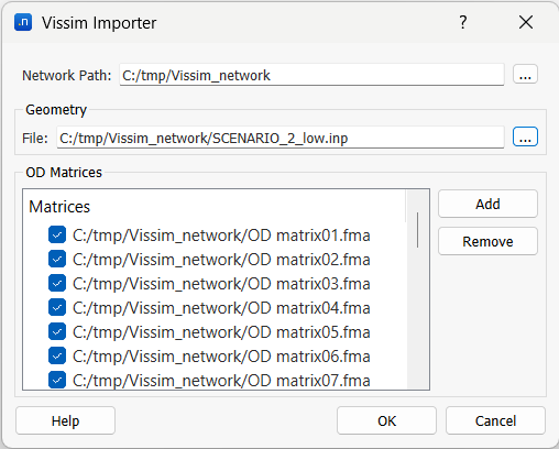 Vissim Importer Dialog