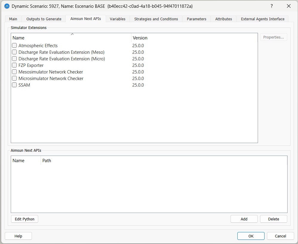 Aimsun Next API Tab