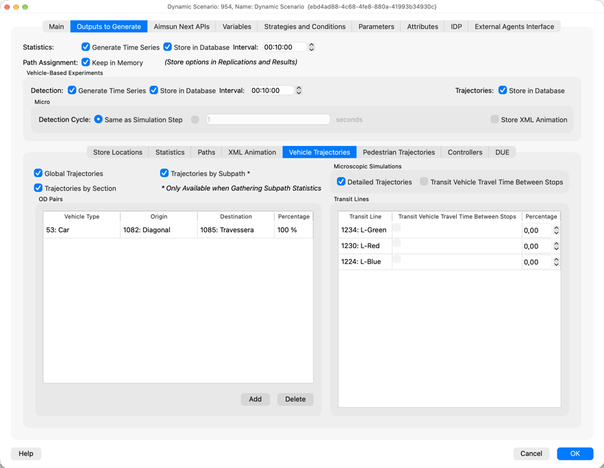Dynamic Scenario Individual Vehicles Tab 