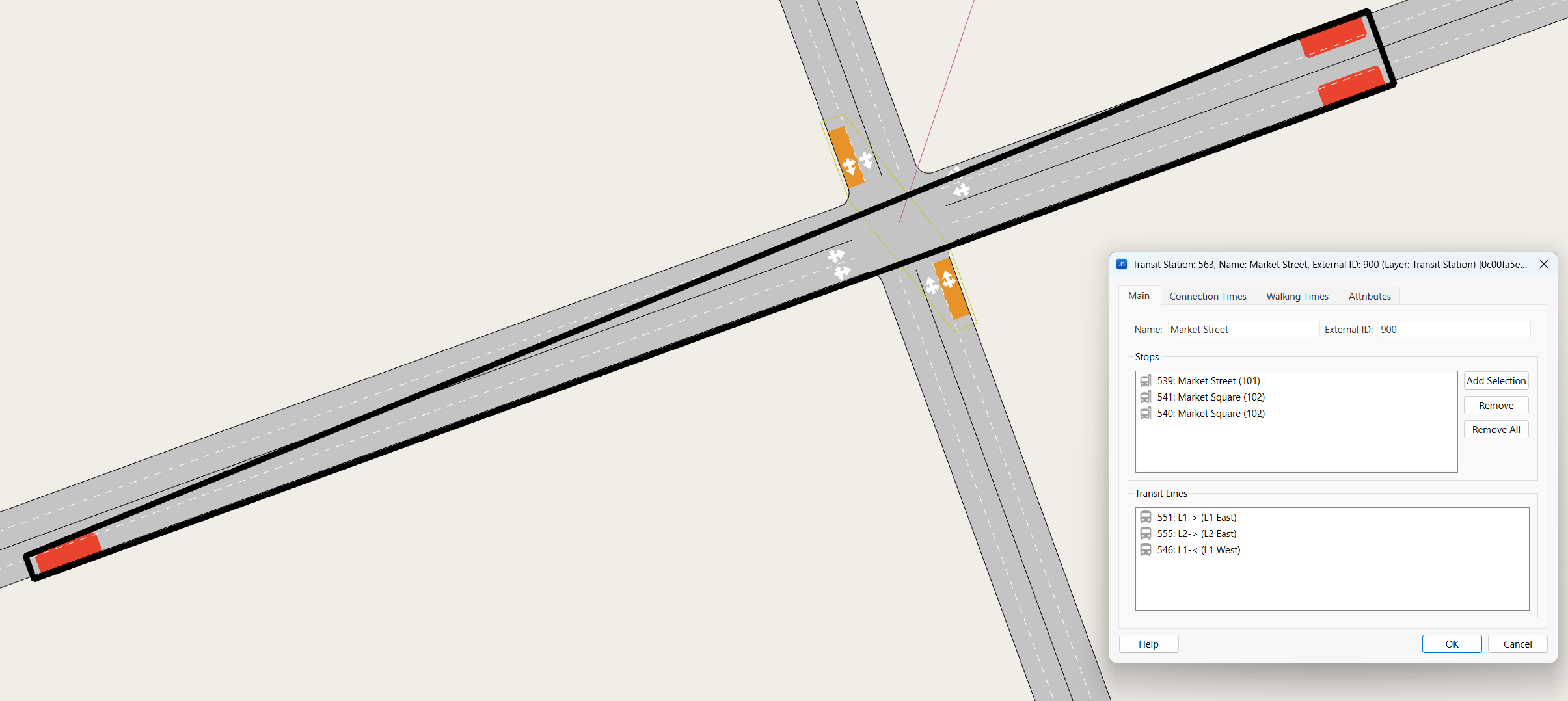 Transit station of a Visum stop area