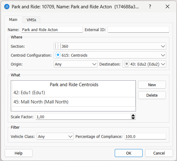 Park and Ride Action Editor